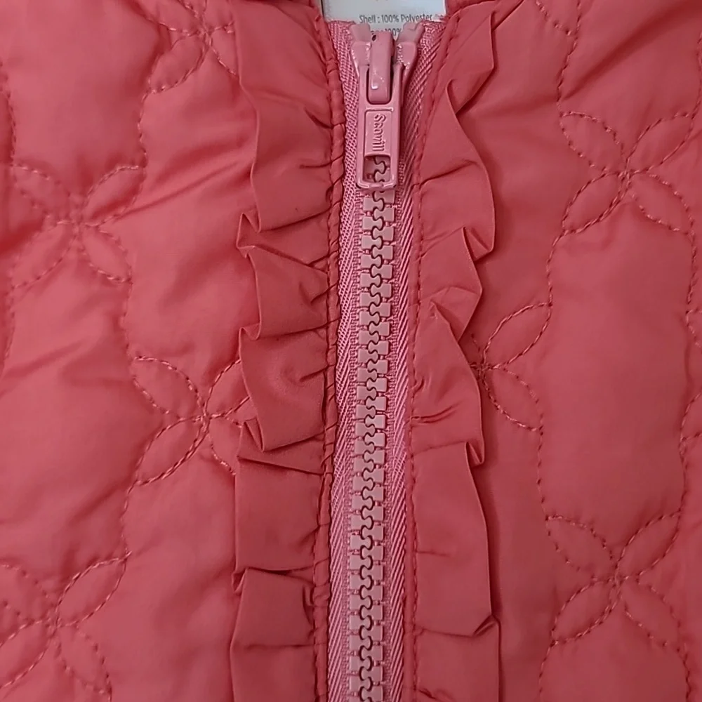 Gymboree Girl's Zip Up Hooded Fleece Lined Quilted Puffer Vest Jacket Pink/Cream